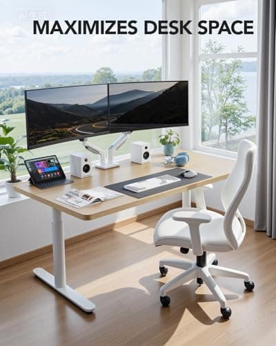 HUANUO Dual Monitor Stand - Full Adjustable Monitor Desk Mount Swivel Vesa Bracket with C Clamp, Grommet Mounting Base for 13 to 32 Inch Computer Screens - Each Arm Holds 4.4 to 19.8lbs - White 7