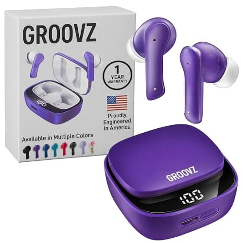 Groovz True Wireless Earbuds with Charging Case - Designed and Engineered in The USA - IPx4 Water Resistant Bluetooth Earbuds Compatible with Apple & Android - 27Hr Battery Life - Deep Purple
