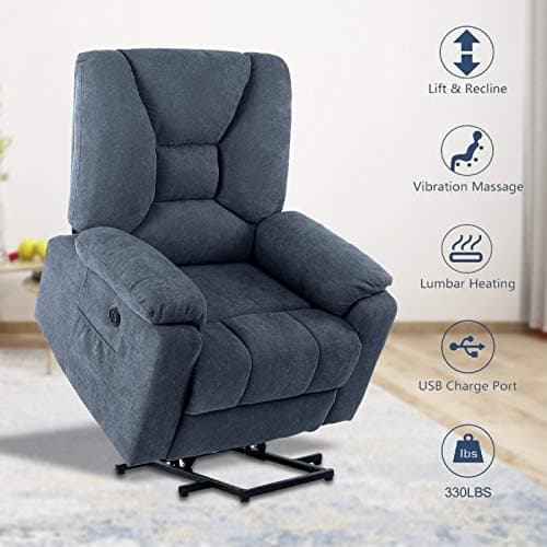 CDCASA Power Lift Recliner Chair with Massage and Heat for Elderly, Microfiber Fabric Electric Lift Recliner Chairs for Seniors Home Living Room, Side Pockets,USB Port,Remote Control, Midnight Blue 7