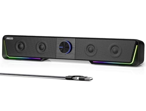 Jeecoo A40 Bluetooth Computer Speakers with Clear Sound, USB Plug & Play PC Speakers with LED Light, Computer Sound Bar with Switch Button for Desktop Laptop Monitor (USB-C Adapter Included)