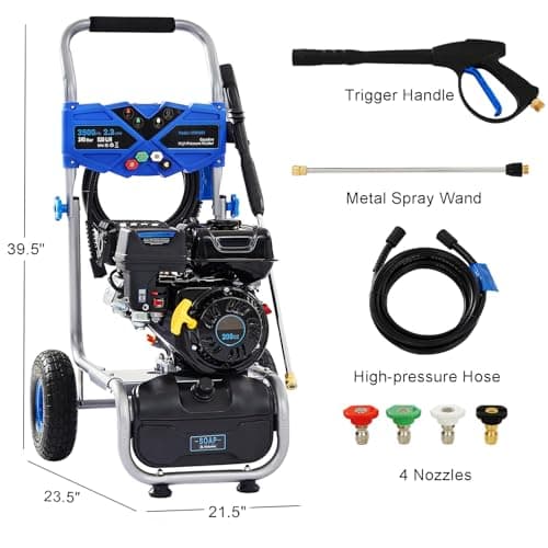 Gas Powered Pressure Washer 3500 PSI, 2.3 GPM Heavy Duty High Power Washer,209CC 7HP Engine with 25Ft Pressure Hose, Axial Aluminum Pump, Soap Tank, 4 Quick Connect Nozzle (Blue) 6