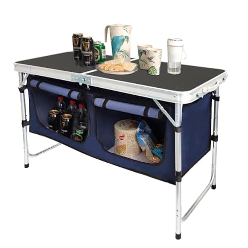 CampLand Outdoor Folding CampingTable with Aluminum Lightweight Height Adjustable with Storage Organizer Picnic Table for BBQ, Party, Camping (Black)
