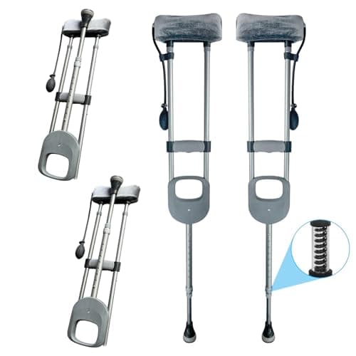 Folding Aluminum Underarm Crutches-Underarm Walking Crutches,Height Adjustable from 4'11" to 5'6", Upgraded Inflatable Airbag Design for Avoiding Axillary Pain,Walking Aid for Teens to Adults