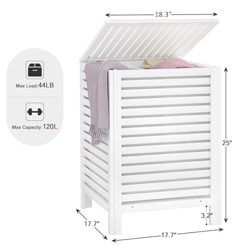 Homykic Bamboo Laundry Hamper with Lid, 120L Large Clothes Laundry Sorter with Removable 2-Section Liner Bag, Raised Laundry Basket Organizer for Clothing, Bathroom, Bedroom, Laundry Room, White 5