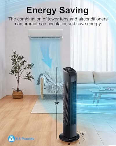Uthfy Oscillating Tower Fan with Remote, Electric Standing Floor Fan for Bedroom Indoor Office and Home Use,Quiet Cooling Portable Bladeless Tower Fans, 30 inchs, Black 7