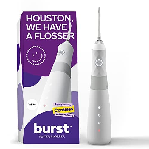 BURST Electric Water Flosser for Teeth Cleaning (3 Modes/White) | Cordless | Plaque Removal Between Braces & Dental Work | Portable Floss | Refillable 110mL Tank