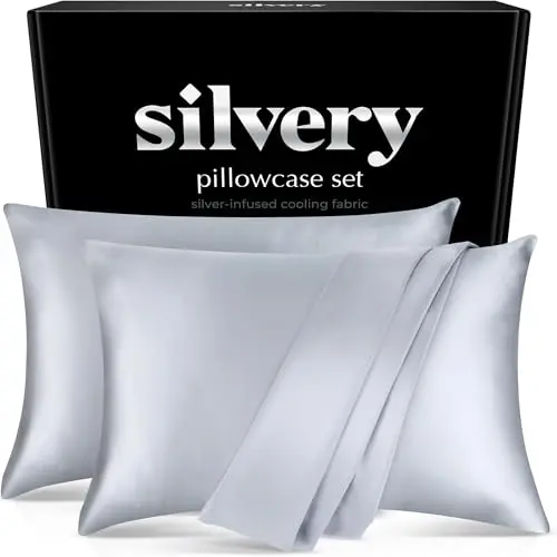 Silvery Silver Infused Pillowcase Set - 2 Pack Self-Cooling Pillowcases with Self-Cleaning Silvery Technology™ for Hygienic Sleep - Luxurious Silky Soft Comfort (Gray, Queen (U.S. Standard))
