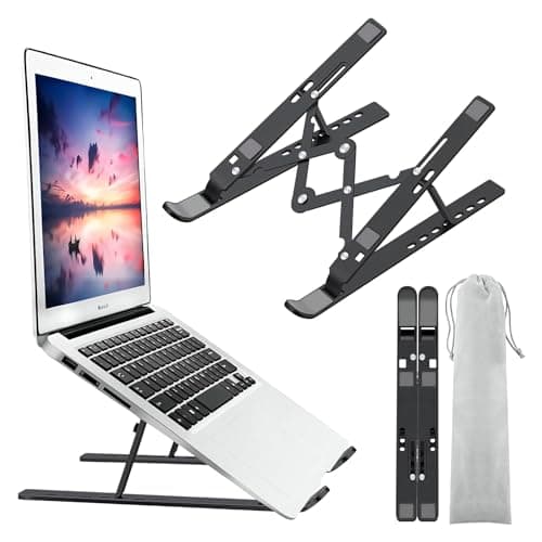 Laptop Stand for Desk, Ergonomic Design Adjustable Aluminum Foldable Portable Computer Stand, Compatible with MacBook Air Pro, HP, Lenovo, Dell, More 10-15.6”Inch and Tablets (Black)