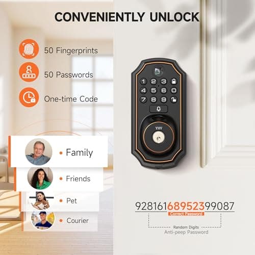 YHV Keyless Entry Door Lock with Camera Fingerprint Smart Door Lock with App Remote Control, Wi-Fi Connected Electronic Keypad Code Deadbolt Auto Unlock for Front Door 6