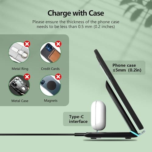 Wireless Charger for Samsung, 2 in 1 Fast Wireless Charging Station for Galaxy Z Fold 7/6/5/4/3, Galaxy S24/S23/S22,Google Pixel, Galaxy Buds 3/2/Pro/Live, Charging Stand with PD Adapter 7