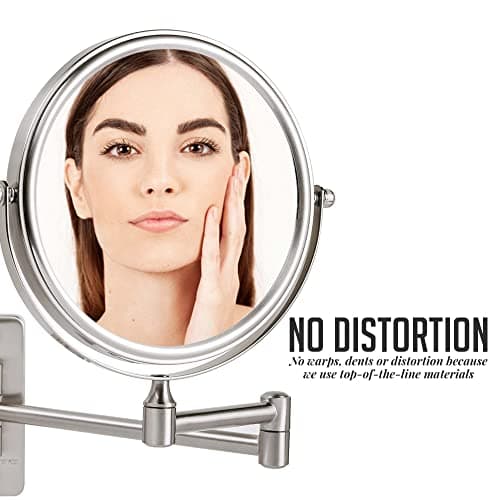 OVENTE 7" Wall Mounted Makeup Mirror with 1X/7X Magnification, Double Sided Magnifying Round Bathroom Vanity Mirror, 360° Swivel Design, Extendable and Folding Arm, Antique Bronze MNLFW70ABZ1X7X 4