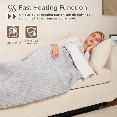 Electric Blanket Heated Throw, Soft Flannel & Sherpa Wearable Heated Blanket Hoodie, Heated Shawl Wraps for Gift with 6 Heating Levels & 12H Auto Off, ETL Certified, Home Office 40x70 Inch, Grey Plaid 6
