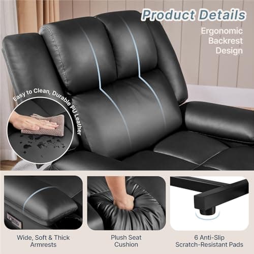 Yaheetech Large Electric Power Lift Recliner Chair, PU Leather Massage Chair with Heat and USB Port for Elderly, Ergonomic Lounge Chair with 2 Cup Holders Side Pockets, Overstuffed Wide Single Sofa 9