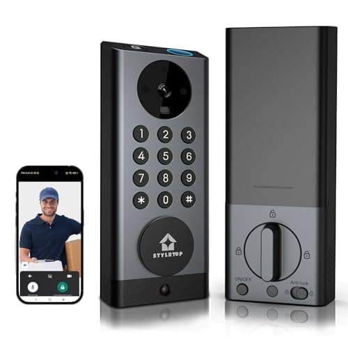Stylrtop Camera Smart Lock, 3-in-1 Camera+Doorbell+Fingerprint Keyless Entry, Built-in Wi-Fi,Support Alexa, App Remote Control, Intercom,HD 2K, Deadbolt (Black)