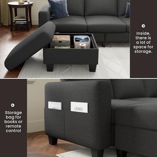 Sectional Sofa and Couches for Living Room - 78''L Shaped Dark Grey Linen Couch-Pet Friendly Modular 3-Seater Convertible Sofas-Washable Covers-Suitable for The Living Room, Apartment or Bedroom 5