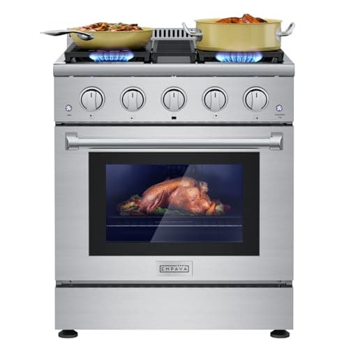 Empava Freestanding Slide-In Gas Range, Single Oven 4.2 cu. Ft, Pro-Style with 4 Sealed Ultra High-Low Burners-Heavy Duty Continuous Grates in Stainless Steel, CSA Certified, 30 Inch