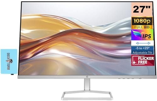 HP 27 inch 1080P Computer Monitor in Silver and Black, 27" Full HD (1920 x 1080) 75Hz Anti-Glare IPS Display with AMD FreeSync, 2 HDMI, 1 VGA, Highly Accurate Color (2026 Model) with Docztorm Dock