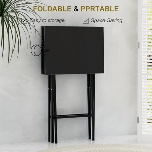 VECELO Folding TV Tray for Eating Set of 2, Portable Dinner/Snack Table with Cup Holder for Couch, Living Room and Small Space, Black 5