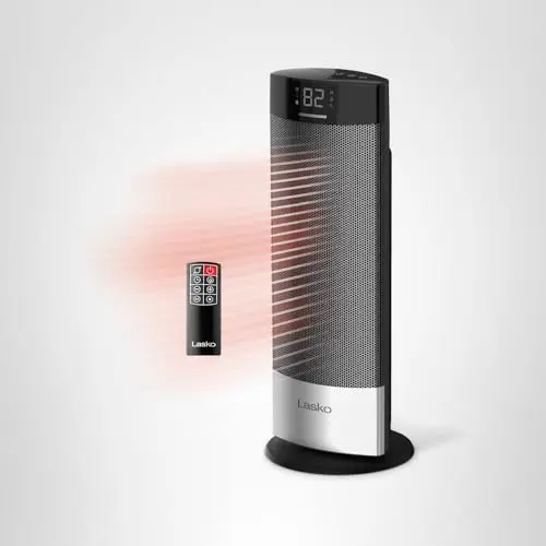 Lasko Ellipse Ceramic Tower Heater for Home with Tipover Switch, Child Lock, Digital Display, Thermostat, Wide Oscillation, Remote, Timer, For Bedroom, Office, Living Room, Den, 1500W, Black, CT18950 8