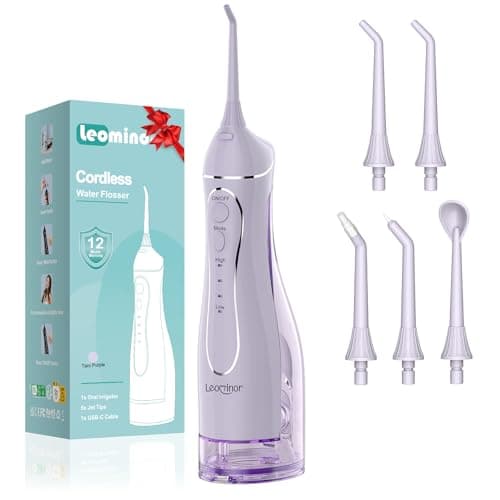 Leominor Water Dental Flosser Pick for Teeth, 300ML Portable Oral Irrigator Upgraded Tank Removable,IPX7 Waterproof, Rechargeable Travel Teeth Cleaner, Professional Electric Flossing Machine(T-Purple)