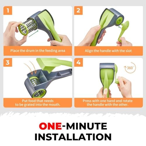 KucheCraft Cheese Grater hand crank, Kitchen Parmesan Cheese Grater with 2 Stainless Steel Drums, Rotary Cheese Graters Handheld for Grating and Shredding Hard Cheese, Chocolate 6