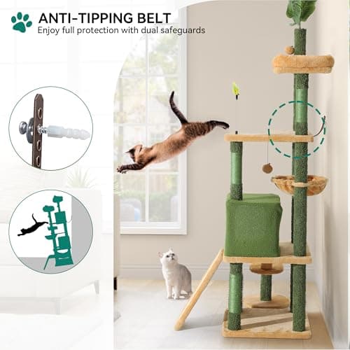 YITAHOME Tall Cat Tree Tower with Leaves for Indoor Cats, 72.8in Cute Cat Climbing Tower with Self-Grooming Brush, Cat Condo, Top Perch, Basktet, Sisal Scratching Posts and Board, Dangling Ball 6