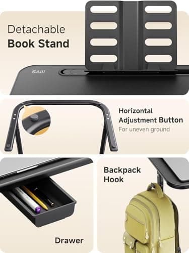 SAIJI XXL Extra Large TV Tray Table，Height & Tilt Adjustable Heavy Duty TV Trays for Eating, Working, Writing,Drawing, Recliner Table Couch Desk with LED Light, Cup Holder, Bookstand 7