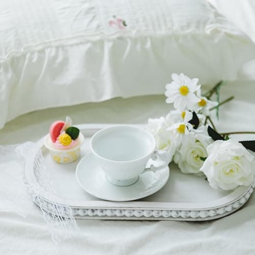 HPC Decor 15in Oval Wooden Tray - White Beaded Serving Tray, Rustic Farmhouse Vintage Centerpiece, Kitchen & Living Room Decor 7