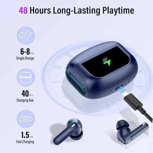 Wireless Earbuds, Bluetooth 5.4 Headphones with Multifunctional Touch Screen, 48H Bass Stereo Ear Buds with ANC/ENC Noise Cancelling/Transparency Mode, IPX7 Earphones with 5 EQ Modes,Starry Night Blue 6