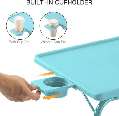 HUANUO Adjustable TV Tray Table - TV Dinner Tray with Cup Holder on Bed & Sofa, Comfortable Folding Table with 6 Height & 3 Tilt Angle Adjustments for Laptop (Azure) 5