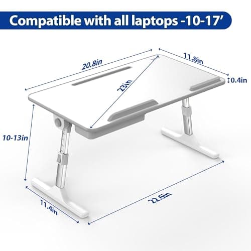 Besign LT05 Adjustable Laptop Table, Lap Desk, Portable Standing Bed Desk, Foldable Sofa Breakfast Tray, Notebook Computer Stand for Reading and Writing, Medium Size, White 5