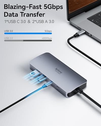 USB C Docking Station Dual Monitor, Selore Docking Station 3 Monitors Triple 4K Display with 2 HDMI, DisplayPort, 1Gbps Ethernet, 100W PD Charging, USB 3.0 Ports Adapter for Dell, HP, Lenovo,etc 7