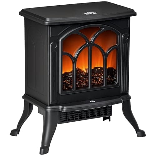 HOMCOM 17" Freestanding Electric Fireplace Stove, Fire Place Heater with Realistic Logs and Flame Effect and Overheat Protection, 750W/1500W, Black