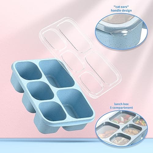 Bento Box Adult Lunch Box - 4 Pack, 5 - Compartment Meal Prep Container for Kids, Reusable Food Storage Snack Containers - Stackable for School, Work, and Travel (Wheat(Green/Blue/Pink/Beige)) 5