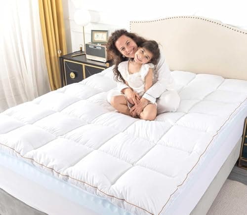 WhatsBedding Memory Foam Mattress Topper 5inch, Soft Egg Crate Mattress Topper with Breathable Cover for Back Pain Relief, CertiPUR-US Certified (White+Bule, Queen) 8