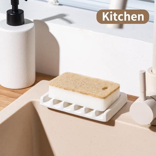 Tanew Self Draining Premium Ceramic Soap Dish, Bar Waterfall Soap Dish, Shower Soap Holder Sponge Holder Soap Tray Savers for Bathroom, Shower, Kitchen, Sink and Countertop 6