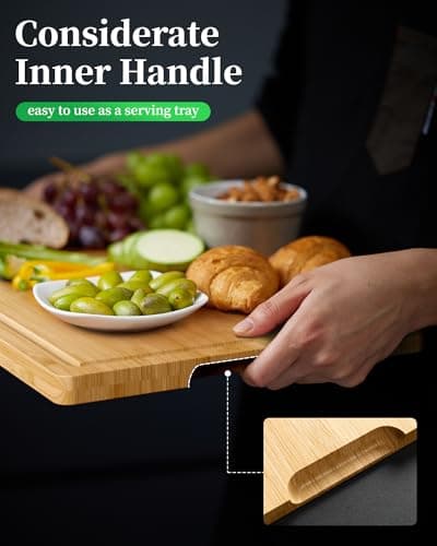 Kitsure Bamboo Cutting Board - Multi-Sizes Wooden Cutting Boards for Kitchen, Convenient Kitchen Essentials with Deep Juice Grooves， Cutting Board for Chopping & Serving, Large, Natural 5