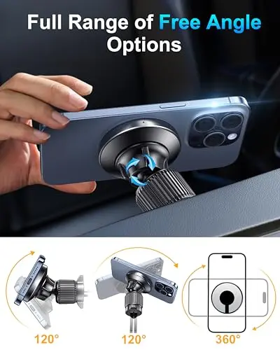 Guceful Wireless Charger for Car 15W [Military Grade Powerful Magnetic] Hands Free Adjustable for Magsafe Car Mount Vent Universal Magnetic Phone Holder for Car Fits iPhone 15 14 13 12 Pro Max All 6