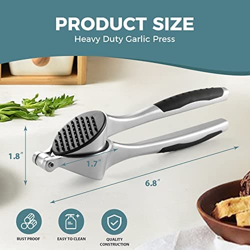 KITEXPERT Garlic Press, Premium Garlic Mincer with Ergonomic Grip Handle, Professional Garlic Presser Crusher and Peeler Set, Sturdy Ginger Press for Nuts & Seeds, Easy to Clean and Dishwasher Safe 7
