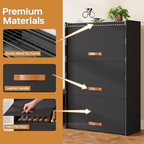 6-Tier Shoe Storage Cabinet with Hard Flip Doors, Holds 18–24 Pairs, Enclosed Dustproof Shoe Rack Organizer for Entryway, Closet & Bedroom, Space-Saving Shoe Shelf, Black, 27.8" x 12.0" x 41.9" 6