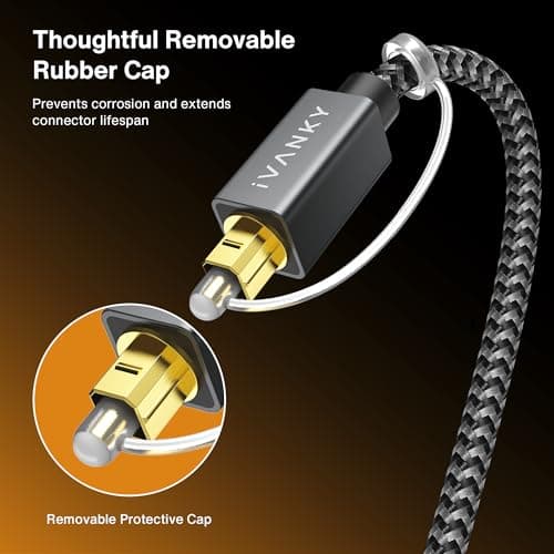 IVANKY Optical Audio Cable, 10ft Toslink Fiber Optic Cord, S/PDIF Digital Optical Audio Cable for Soundbar, Stereo Systems, Home Cinema, Xbox One/PS4/TV, Braided, Gold-Plated Connectors,3M,Grey 9