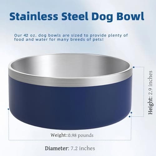 BAEKYO Dog Bowls Small Sized Dogs-Medium Sized 1.2l/42oz Double Layer Stainless Steel Outdoor Dog Water Bowl,Puppy Insulated Food Bowl,with Non-Slip Bottom and 1pc 8oz Food Scoop (Blue, 42 oz) 6