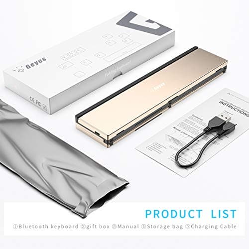Geyes Folding Bluetooth Keyboard, Wireless Foldable Keyboard with Portable Pocket Size, Aluminum Alloy Housing, Carrying Pouch, for iPad, iPhone, and More Tablets, and Smartphones(Gold) 6