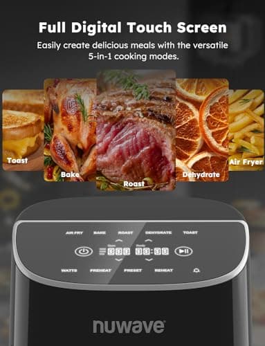 Nuwave Brio Plus 8 Qt Air Fryer, PFAS Free, New & Improved, Digital Touch Screen, Cool White Display, 50°F~400°F in Precise 5°, 5 Cook Functions, 100 Presets & 50 Memory, 3 Wattages 700, 1500, 1800 6
