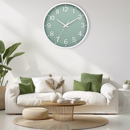 Moiubik Wall Clocks Battery Operated 8 inch Modern Wall Clock,Silent Non Ticking Wall Clock for Living Room Bedroom Kitchen Office Classroom Decor (Green White) 5