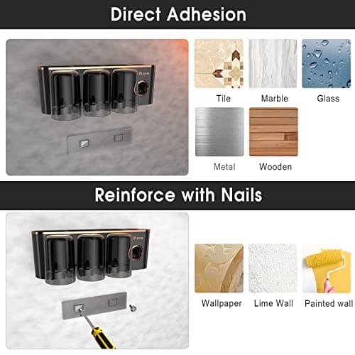 iHave Toothbrush Holders Bathroom Accessories with Toothpaste Dispenser, 3 Cups Toothbrush Holder Wall Mounted Bathroom Decor 6