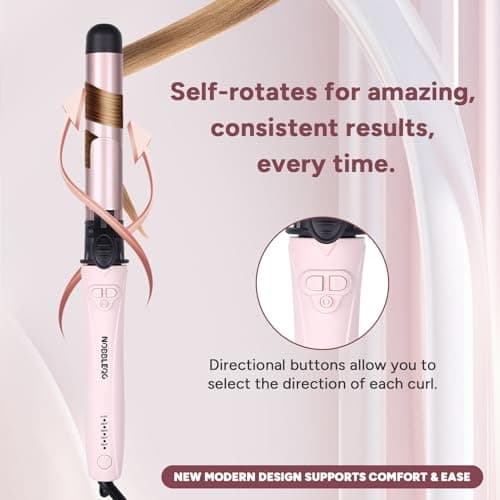 Rotating Curling Iron, NOBBLEQG Global Voltage Automatic Curling Iron with Clamp, 5 Heat Settings 360° Rotatable Power Cord, Automatic Reset Function Hair Curler Automatic Rotating (1.26 Inch) 5
