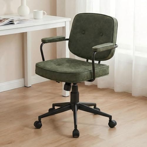 LukeAlon Adjustable Pu Leather Tiltable Office Chair, Comfy 360°Swivel Task Chair with Armrest Modern Thickened Seat Desk Chair with Button Tufted for Home Office, Green