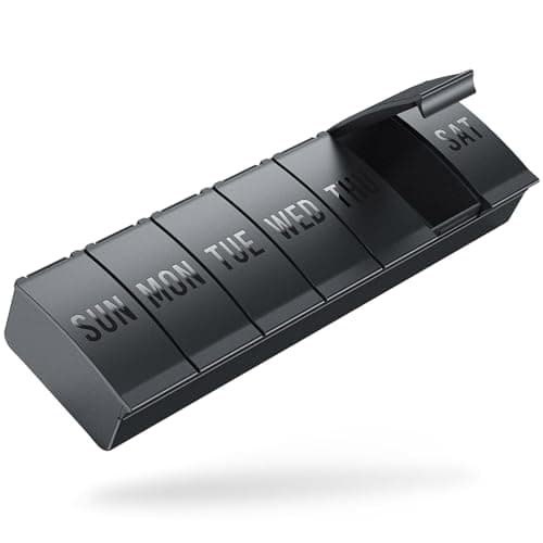 Barhon Pill Organizer Large, Weekly Medicine Pill Organizers, 7 Day Pills Box Case Travel for Big Vitamin Supplements Fish Oil, Black