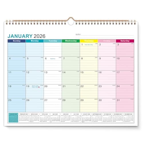 Kyweel Wall Calendar 2026-2027, Jan 2026-June 2027, 15" x 12", Highlight Holidays, Planning Calendar, Thick Paper